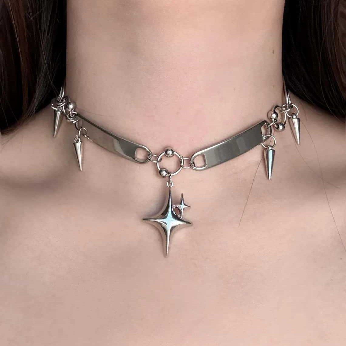 Women'S Y2K Accessories - Kalung Punk Star Riveted, Perhiasan Rock,