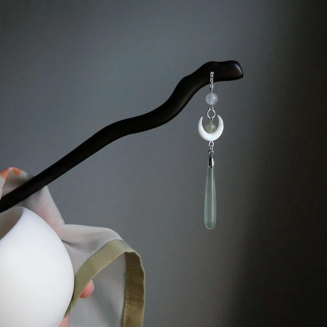 Hair Fork Stick - Tongkat rambut hitam tradisional, kayu Hanfu