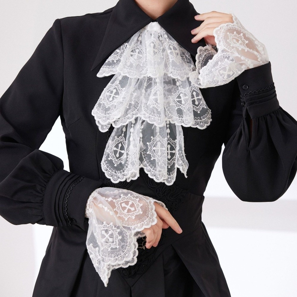 Women'S Victorian Accessories - Kerah Jabot Renda Gaya Victoria Putih