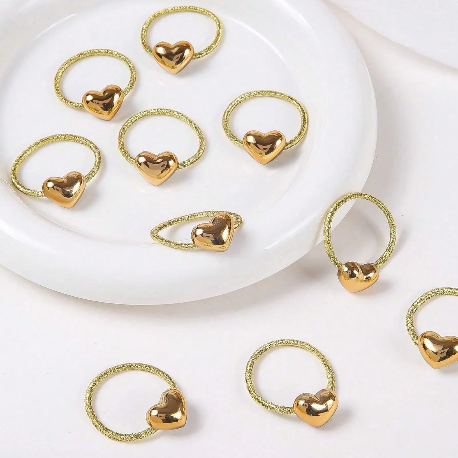 10 Buah Set Cincin Rambut Hati - Wrap Ring Gold ulasan dan harga