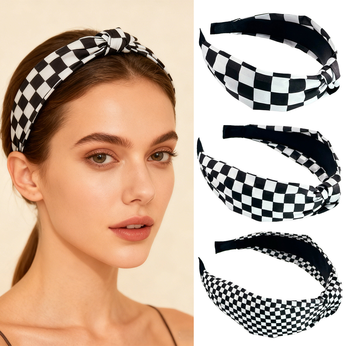 Ikat Kepala Kotak-kotak Hitam  - Women Accessories Wholesale China ulasan dan harga