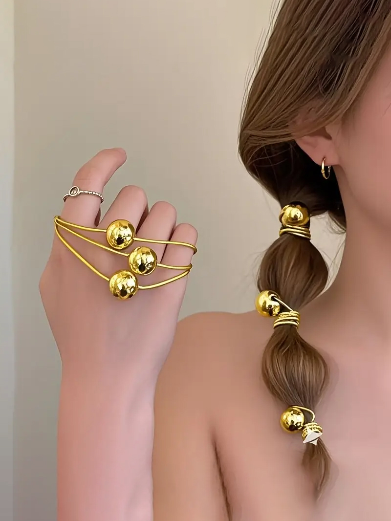 10 Buah Ikat Rambut Bola Bulat - Wrap Ring Gold ulasan dan harga